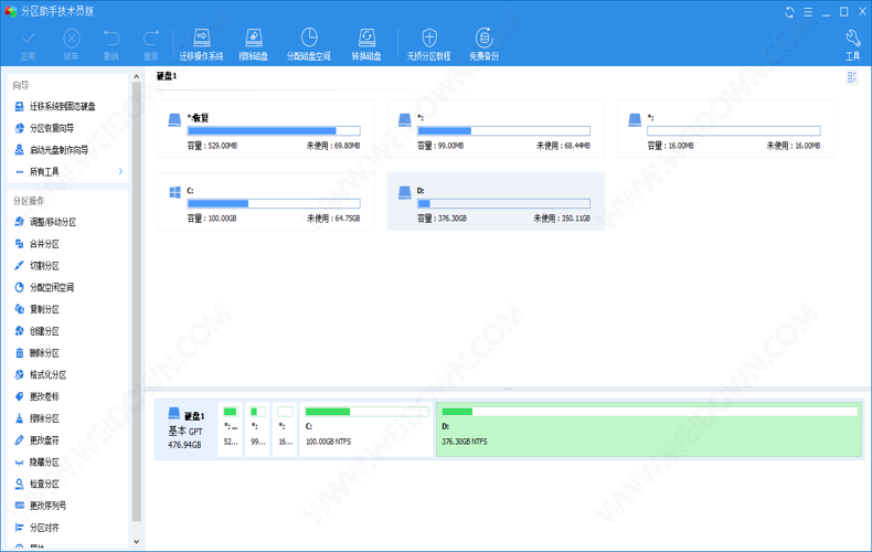 傲梅分区助手下载 - 傲梅分区助手 AOMEI Partition Assistant 8.10 精简单文件版