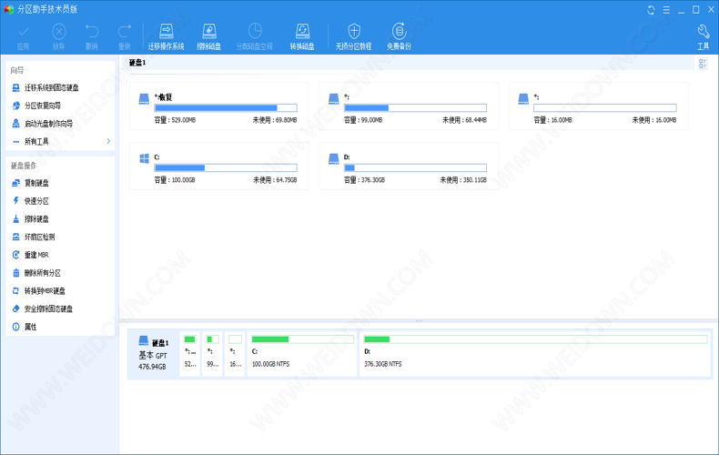 傲梅分区助手下载 - 傲梅分区助手 AOMEI Partition Assistant 8.10 精简单文件版